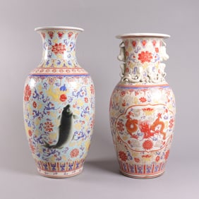2 Chinese fancy tall vase