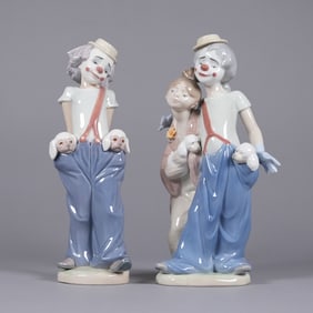 2 Lladro clown figurines with box