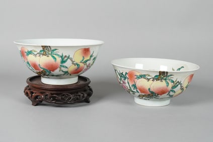 2 Chinese fine peach bowls