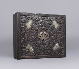 Chinese antique jade inset wooden box