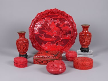 Lots Chinese cinnabar items