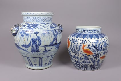 2 Chinese heavy large jar