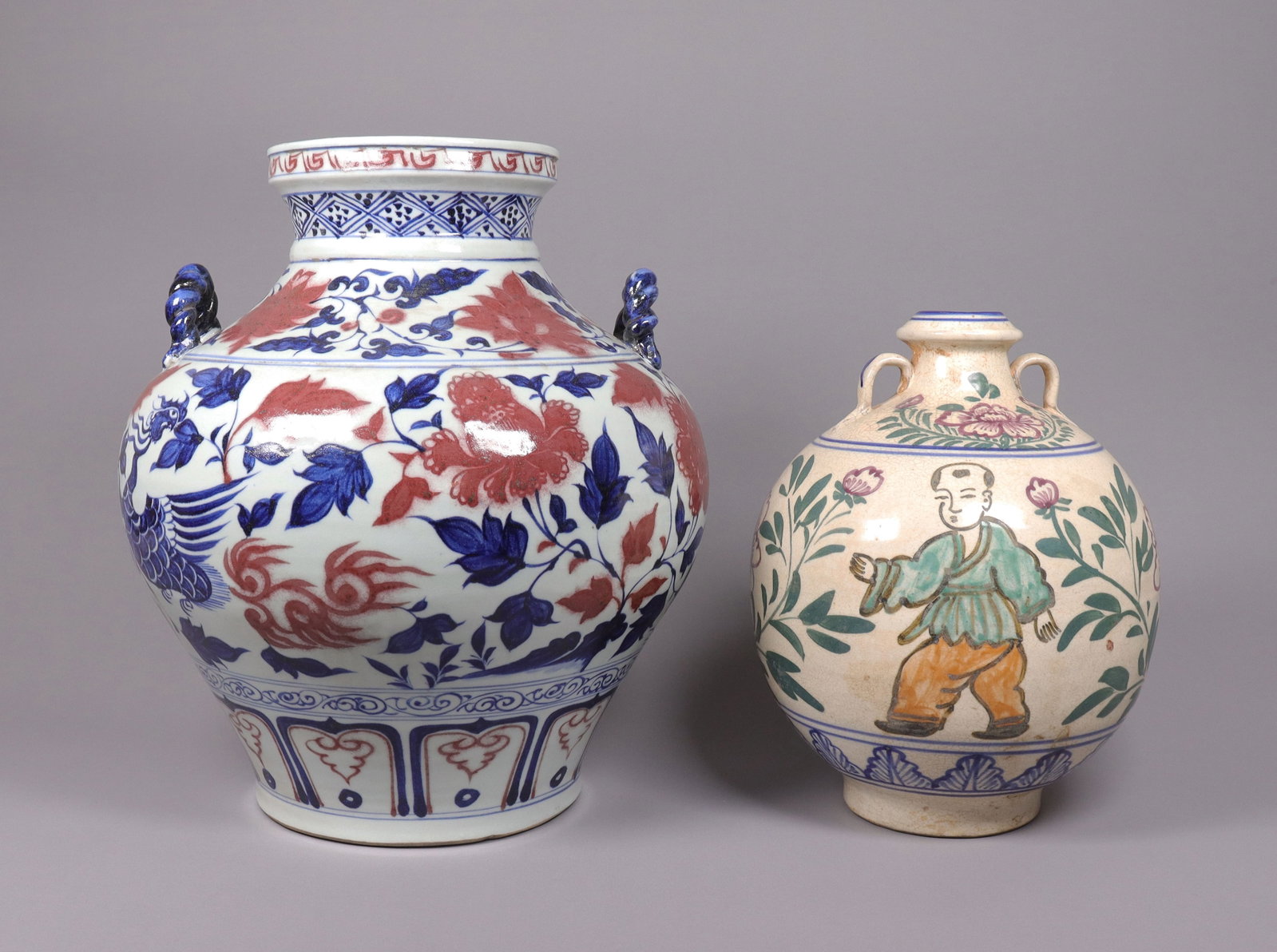 2 Chinese fine jar: 2 Chinese fine jar, largest H: 14.8" x W: 12.6."