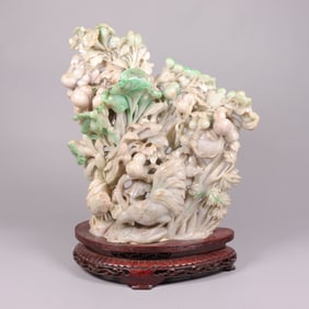 Chinese antique jadeite boulder with stand