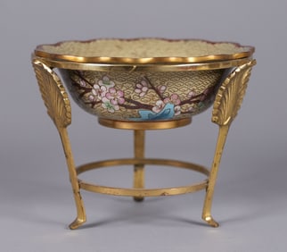 Chinese antique cloisonne bowl with stand