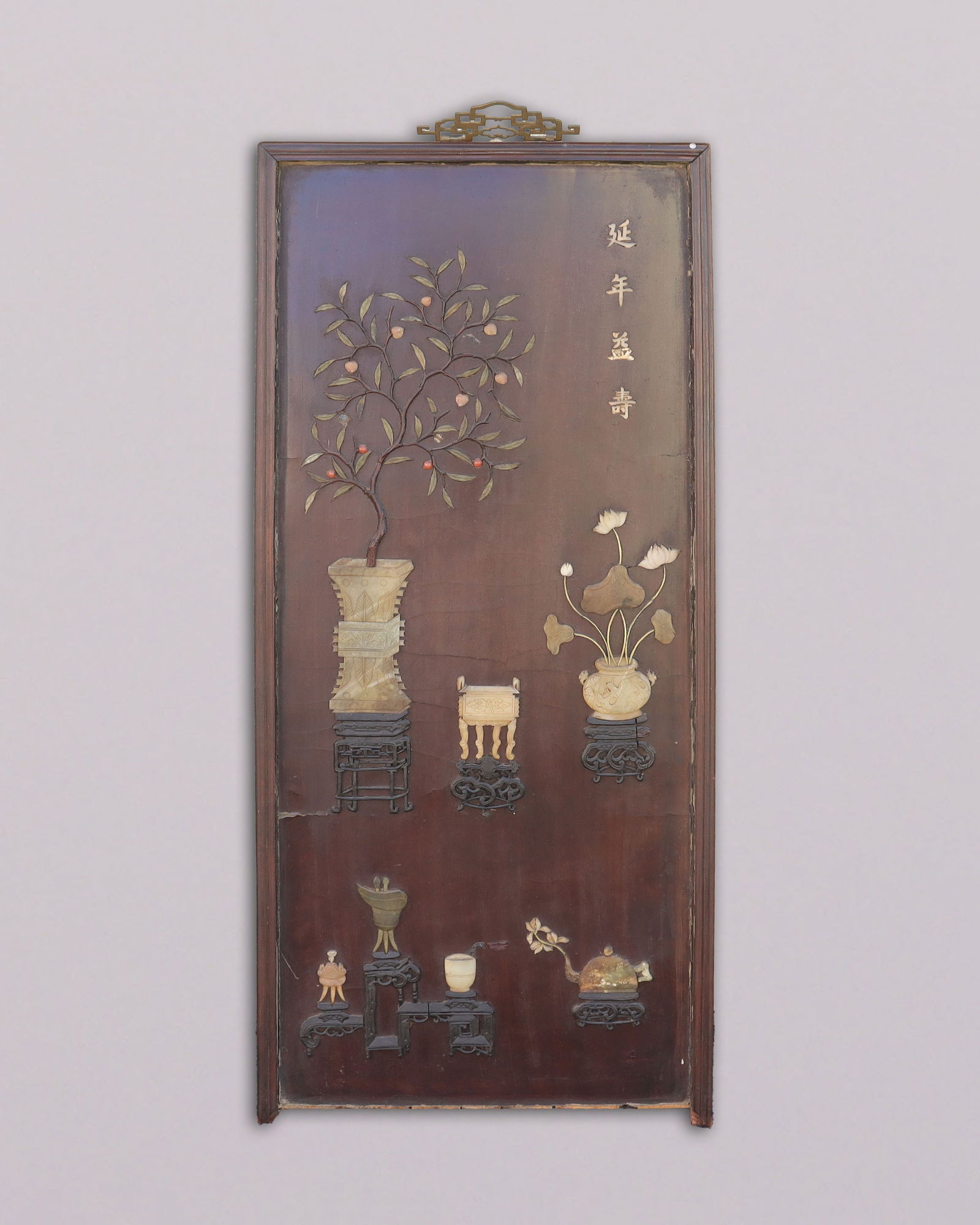 Chinese antique panel with jade: Chinese antique panel with jade, condition selling it as is. All sales are final, no return. From an estate.