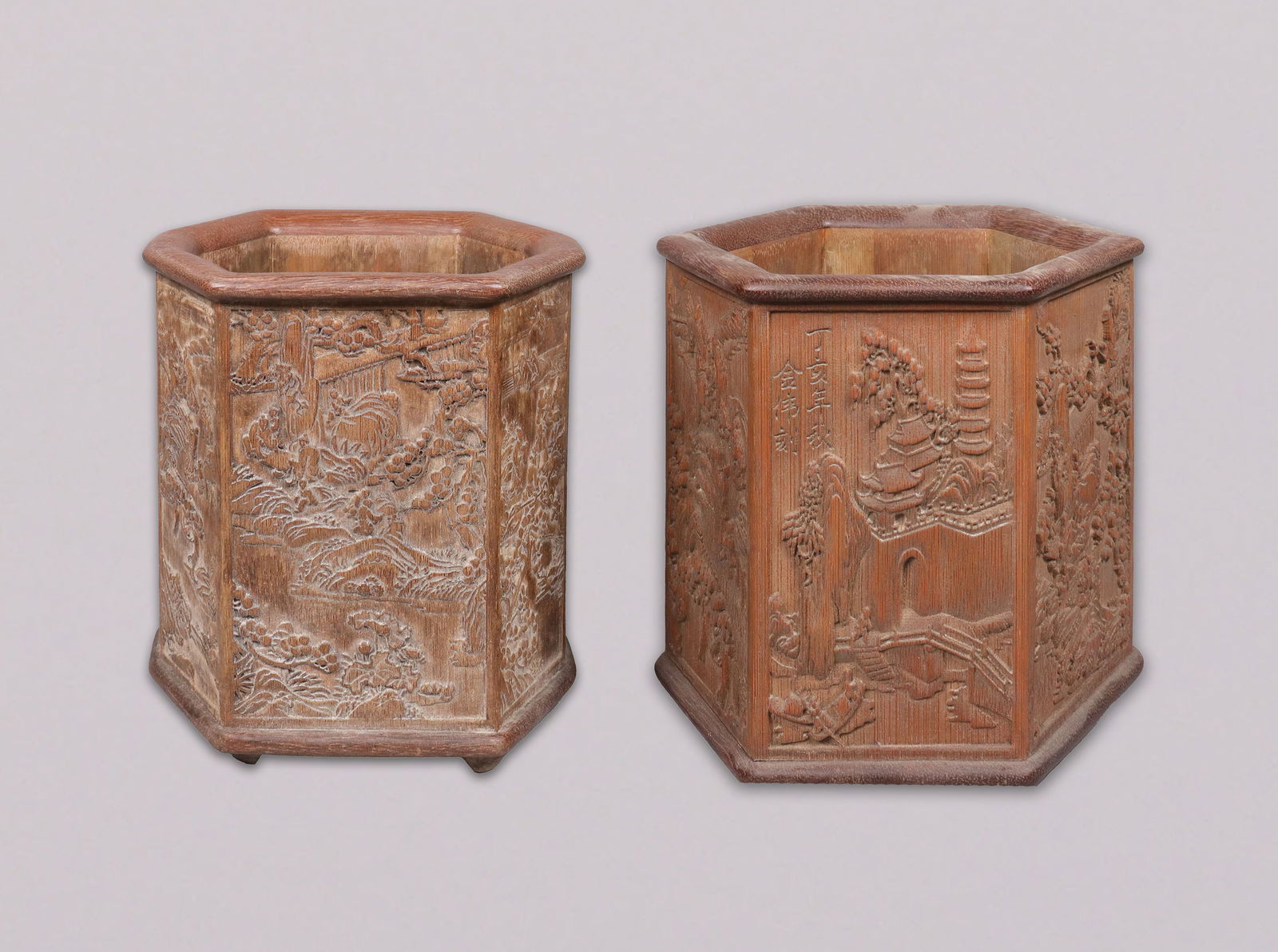 2 Chinese brush pots: 2 Chinese fine brush pots.