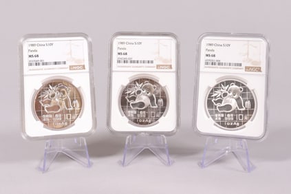 Lots graded Chinese panda silver coins