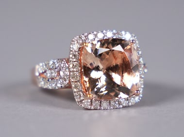 14 kt rose gold morganite diamond ring size 6.75