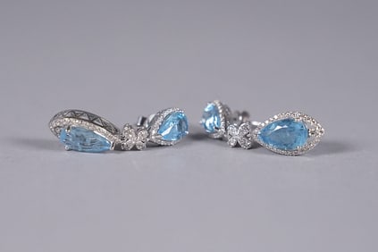 Pair platinum aquamarine earrings