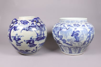 Lots Chinese b/w fine jar
