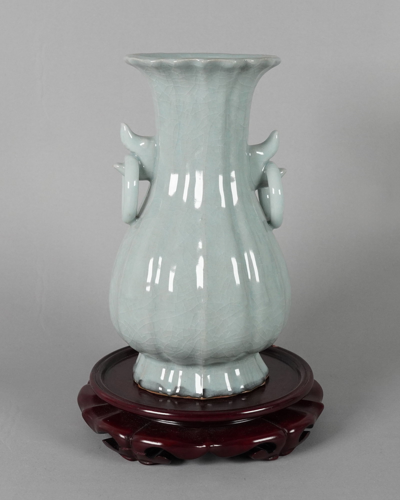 Chinese fine celadon vase: Chinese fine celadon vase, top side has damage. Condition selling it as is, no return. H: 9" x W: 5."