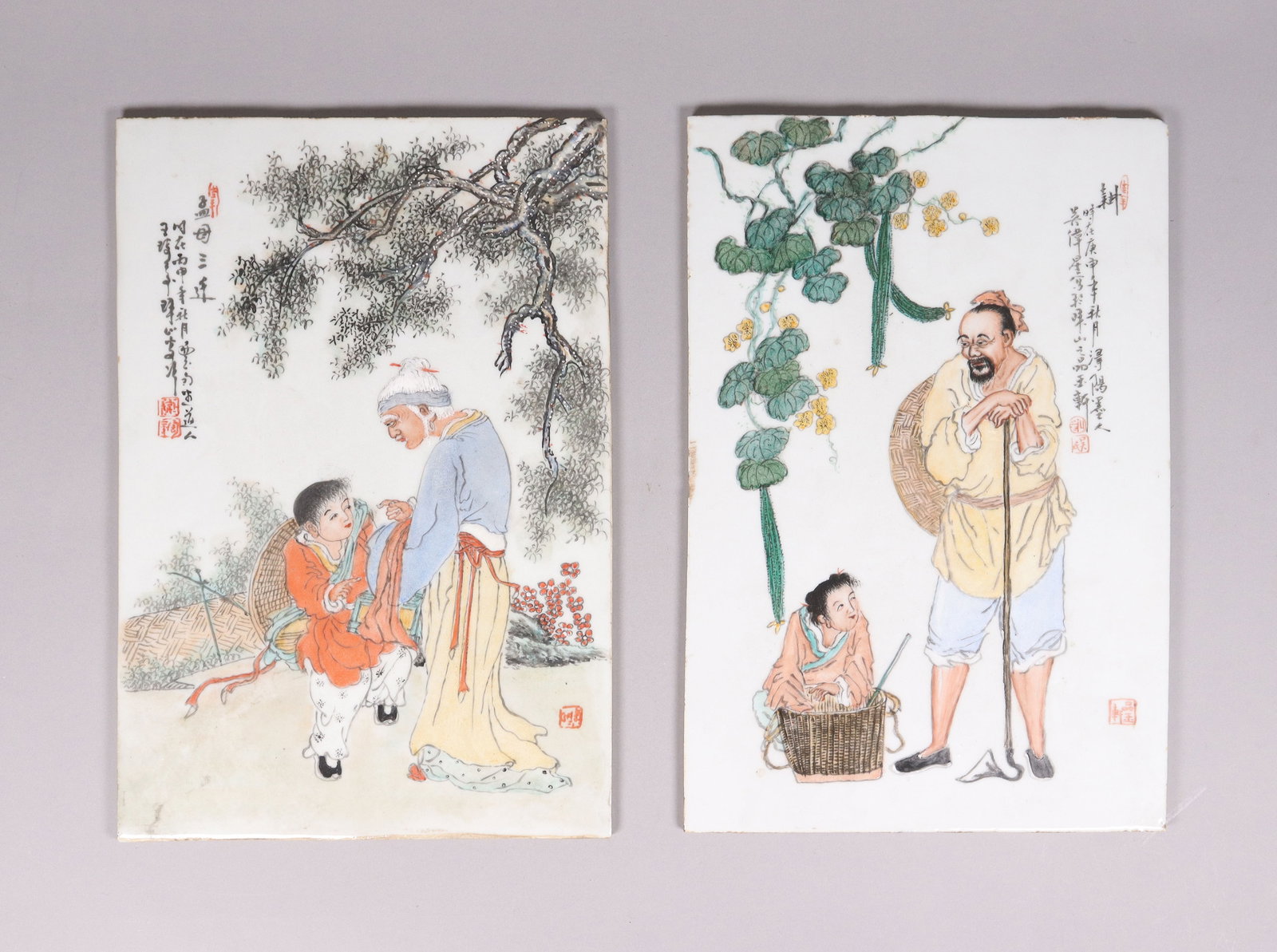 Lots Chinese porcelain tiles: Lots Chinese estate porcelain tiles. H: 14.25" x W: 9.75."