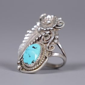 Silver turquoise estate ring 8.75