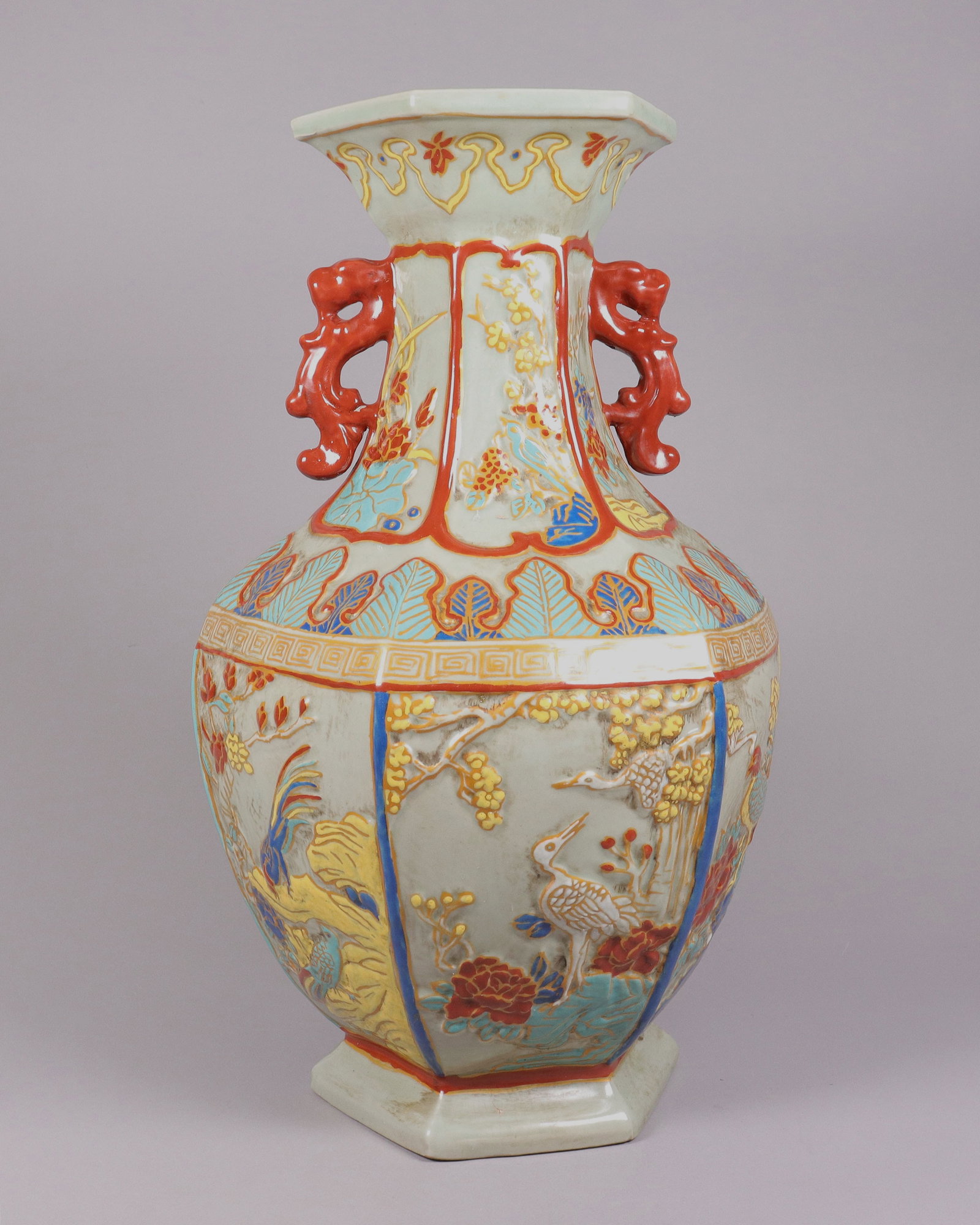 Chinese tall fancy vase: Chinese tall fine fancy vase. H: 20.5" x W: 13."