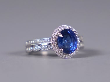 Platinum sapphire diamond ring US 6.75.