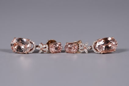 Pair morganite 14 kt gold earrings