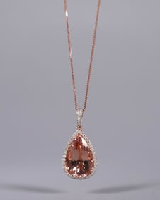 14 kt gold morganite diamond pendant