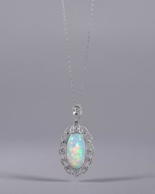 Platinum opal diamond necklace