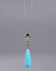 Platinum turquoise diamond pendant necklace