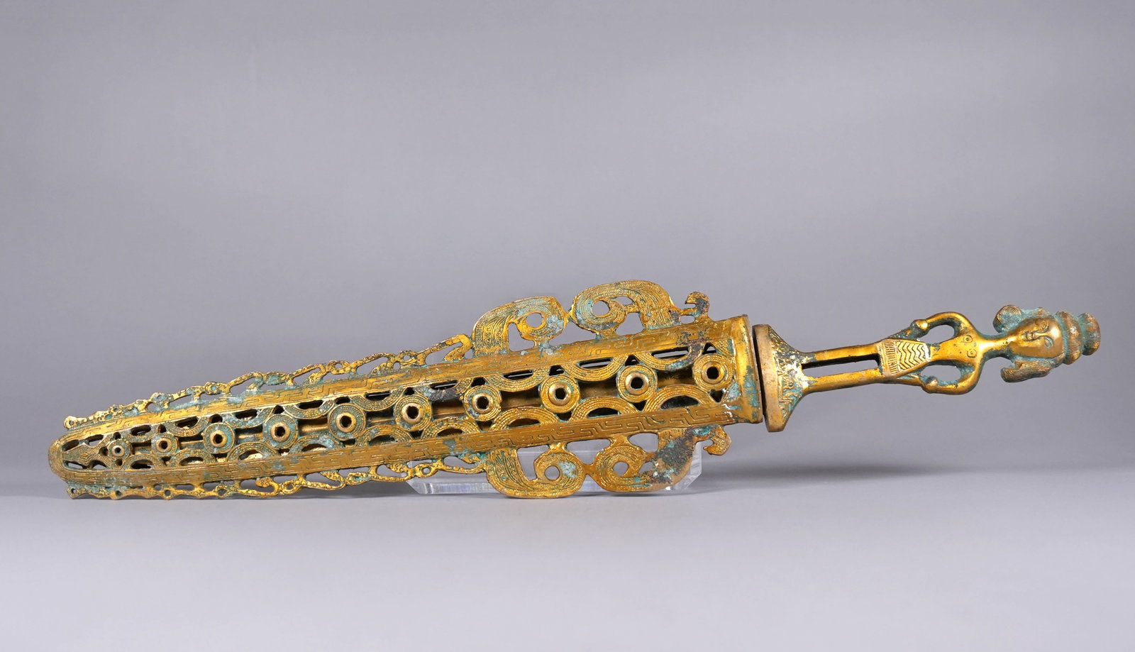 Chinese gilted bronze sword: Chinese fine gilted bronze sword. L: 24" x W: 5."