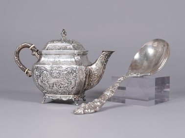 Silver teapot silver spoon 19.9 oz