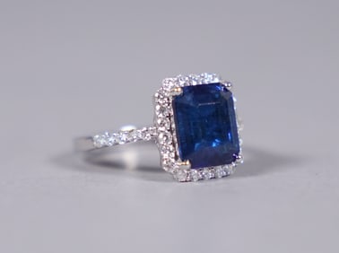 Platinum sapphire diamond ring US 6.75.