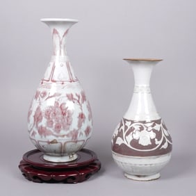 2 Chinese copper red vase