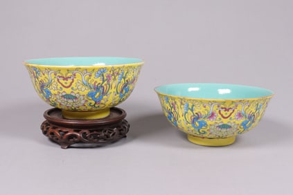 2 Chinese fine yellow bowls