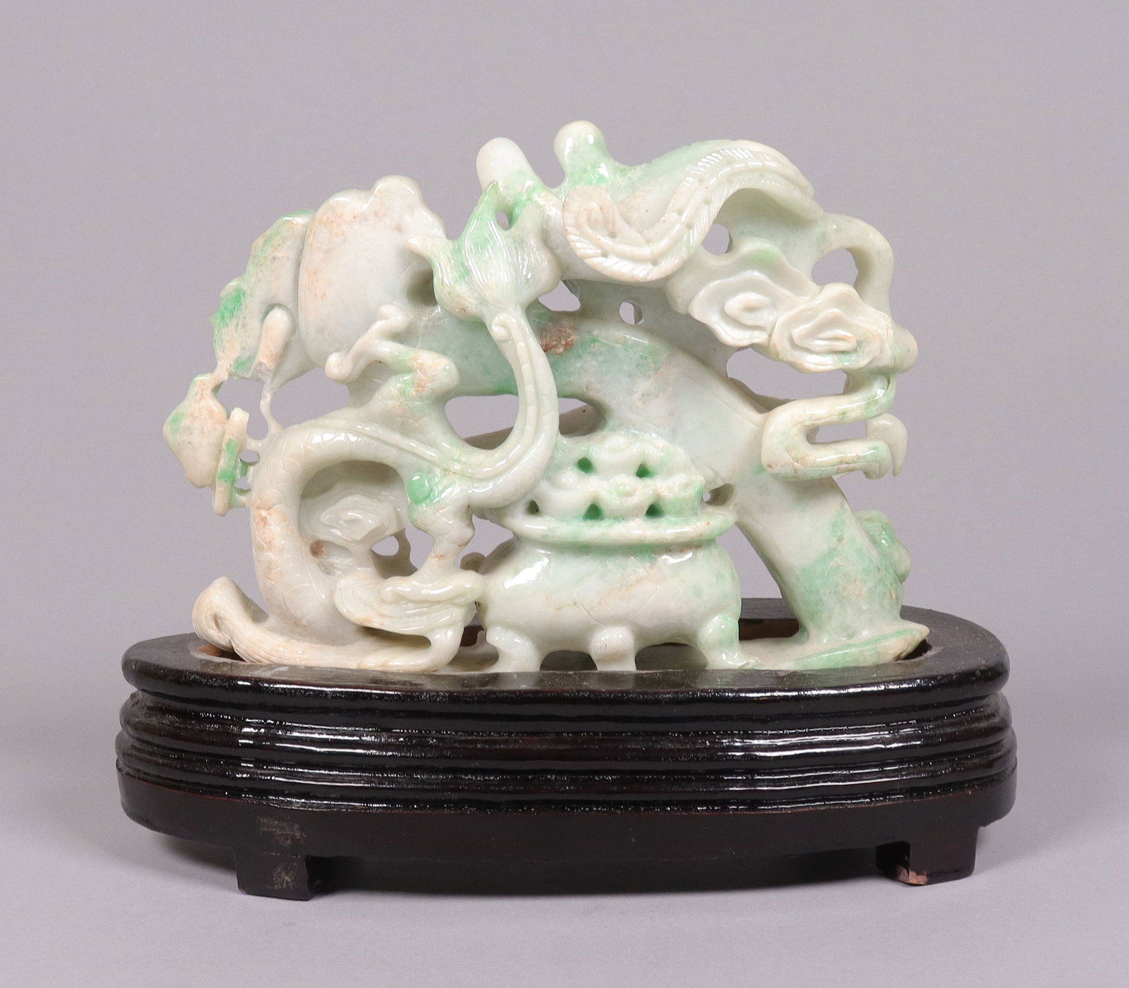 Chinese jadeite carving with stand (1 of 6)
