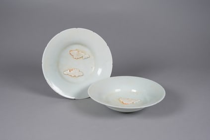 2 Chinese white bowls