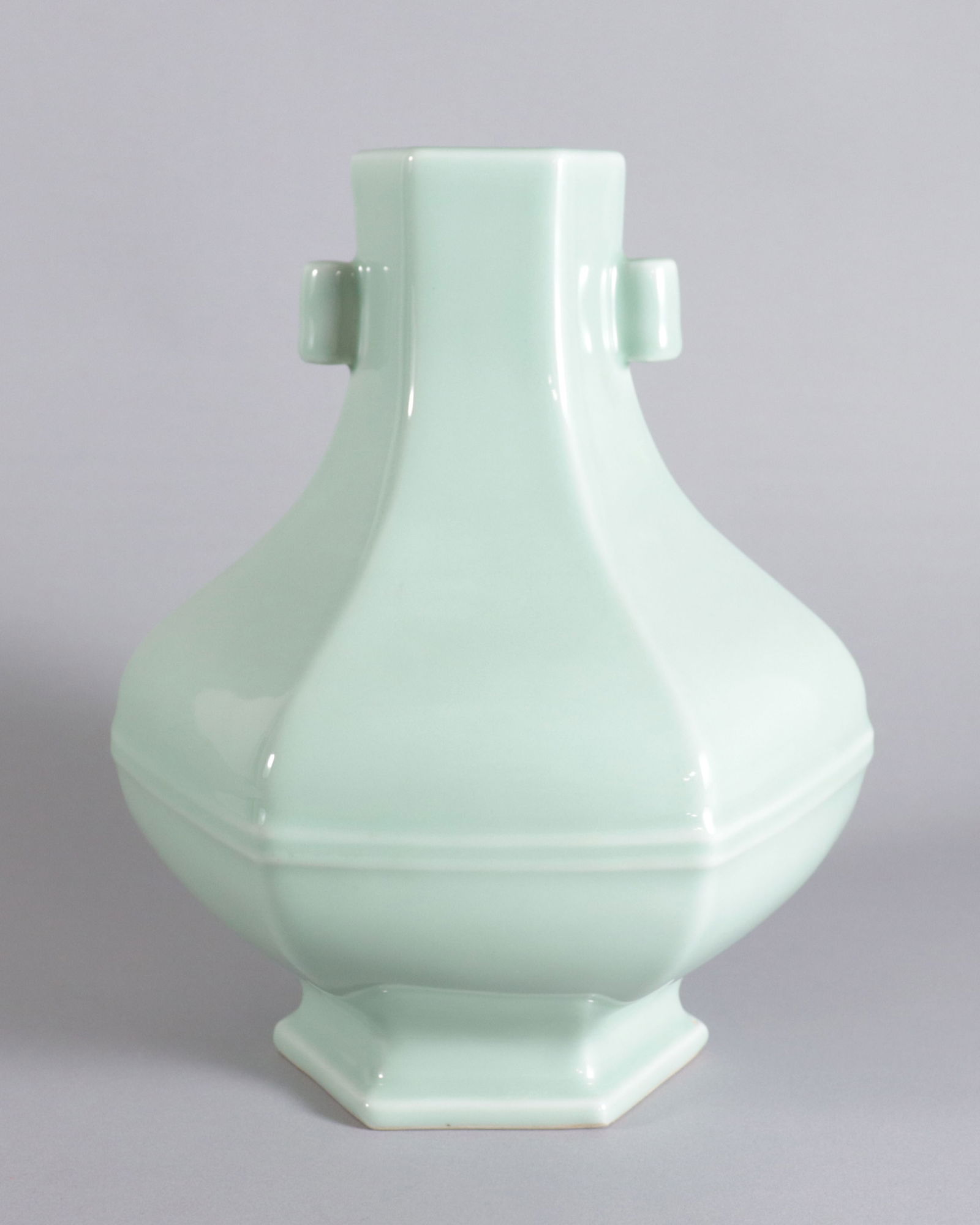 Chinese fine celadon vase: Chinese fine heavy celadon vase. H: 11.2" x W: 9.5."