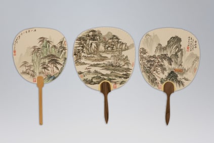 3 Chinese fan paintings