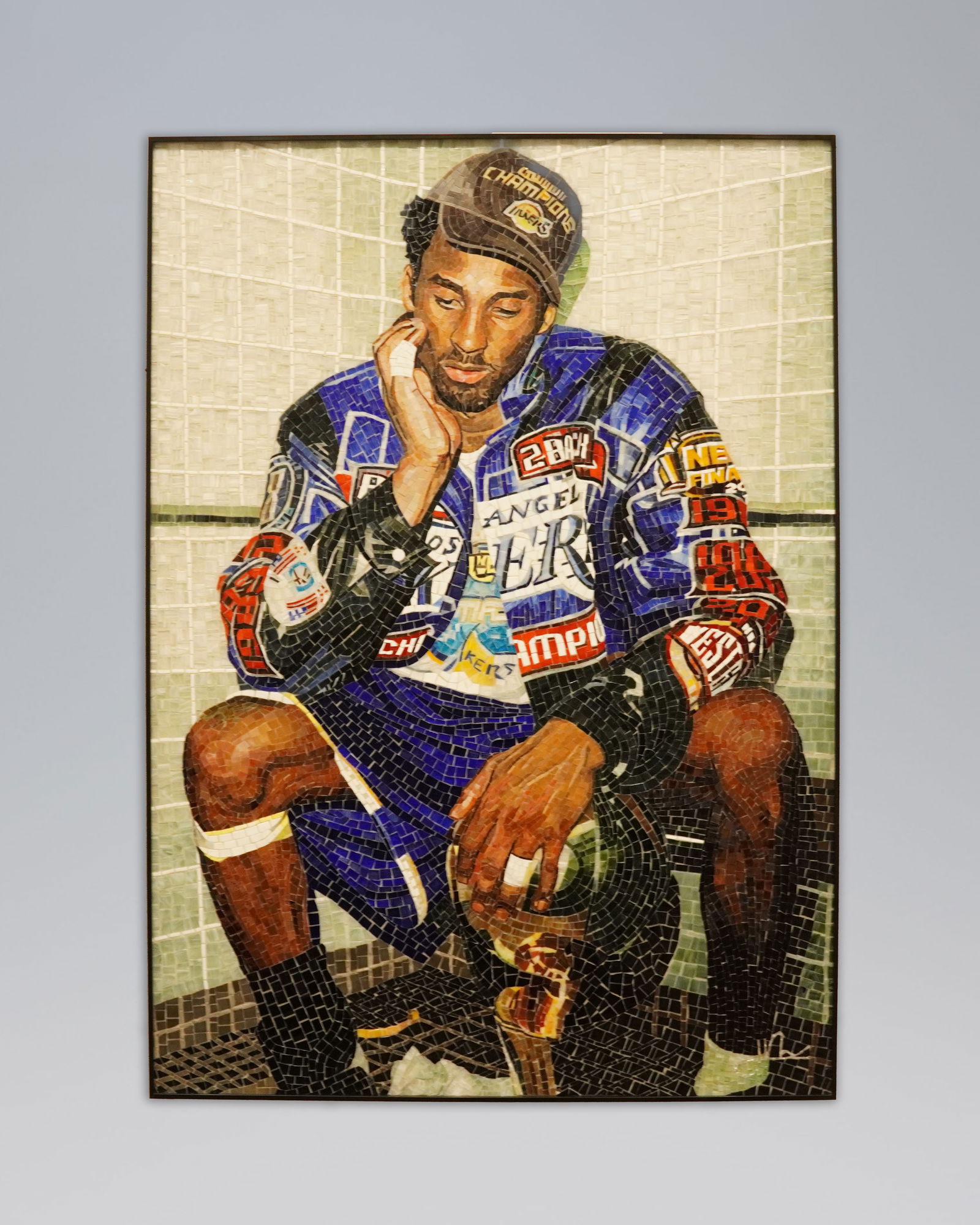 Kobe Bryant rare mosaic tile art: A rare Kobe Bryant, Jacket vintage mosaic large art. An one out of one collection. H: 45" x W: 32." From an estate.