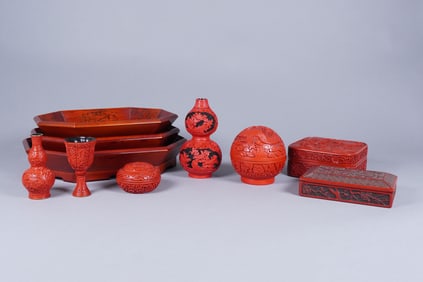 Lots Chinese cinnabar items
