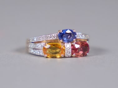 14 kt y/g sapphire diamond ring 6.75 US