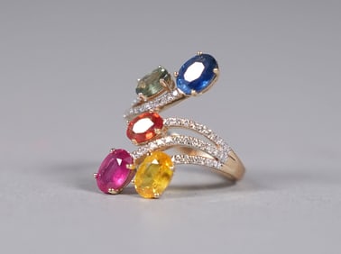 14 kt y/g sapphire diamond ring US 6.75