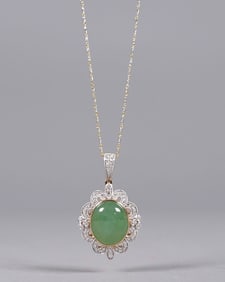 14 kt gold natural jadeite diamond necklace