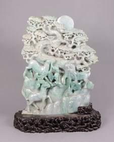 Chinese large jadeite boulder with stand