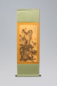 Chinese long scroll with wooden box
