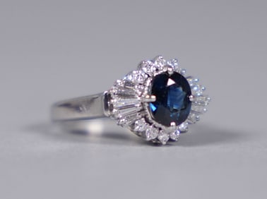 Platinum sapphire diamond ring GIA cert