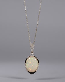 14 kt y/g natural opal diamond pendant