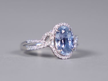 Platinum unheated sapphire diamond ring size 6.75