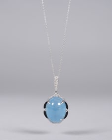 14 kt w/g aquamarine diamonds necklace