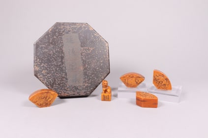Lots Chinese carved seal with box