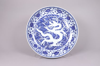 Chinese fine b/w dragon charger plate