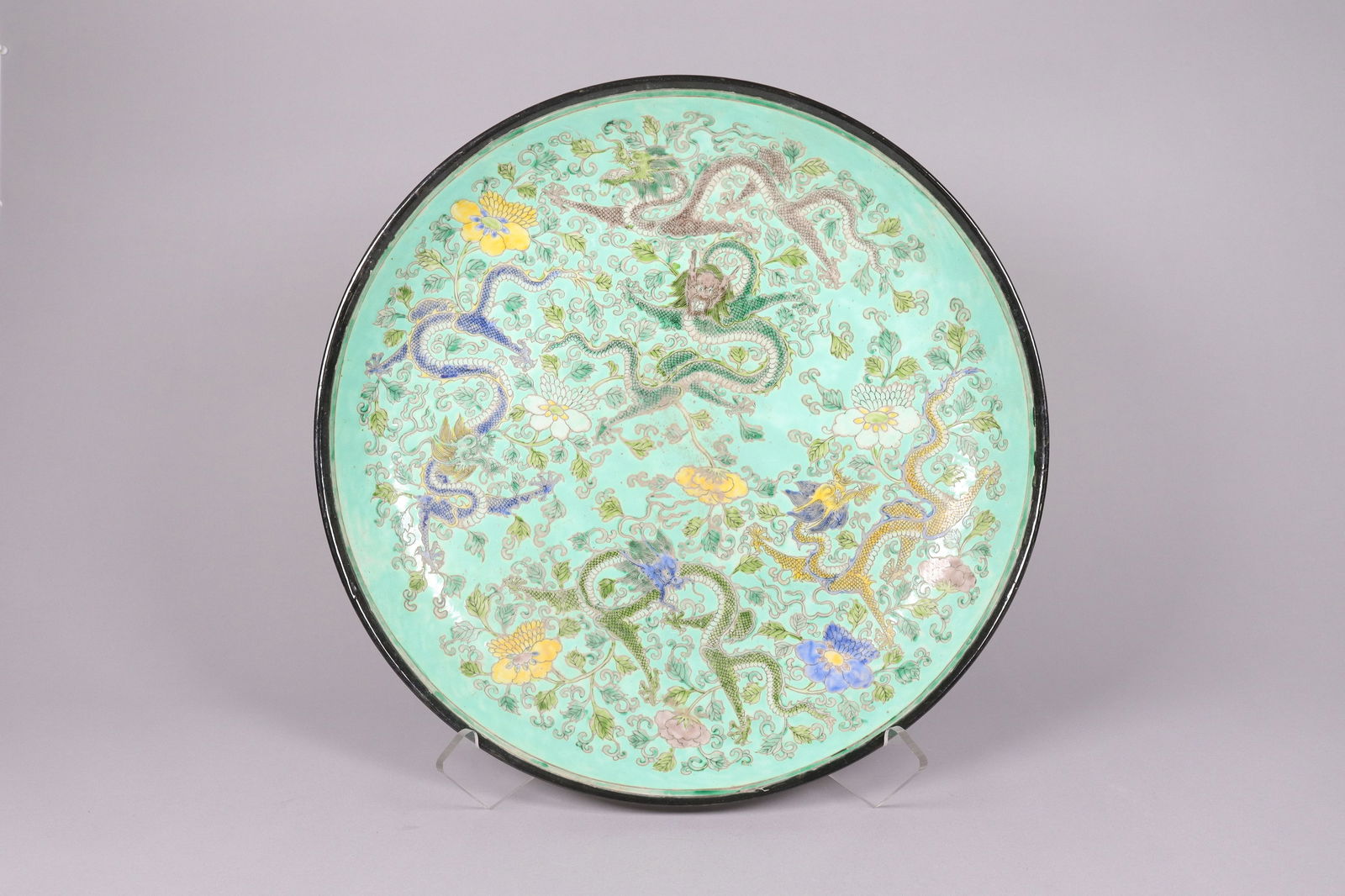 Chinese fine dragon charger: Chinese fine dragon charger. H: 3" x W: 17."