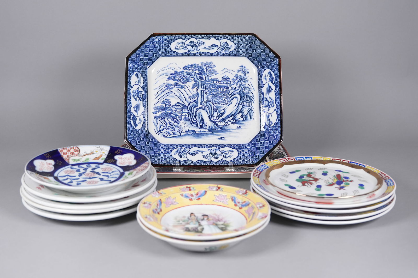 Lots Asian plates: Lots Asian plates, largest H: 1.2" x W: 12.9."