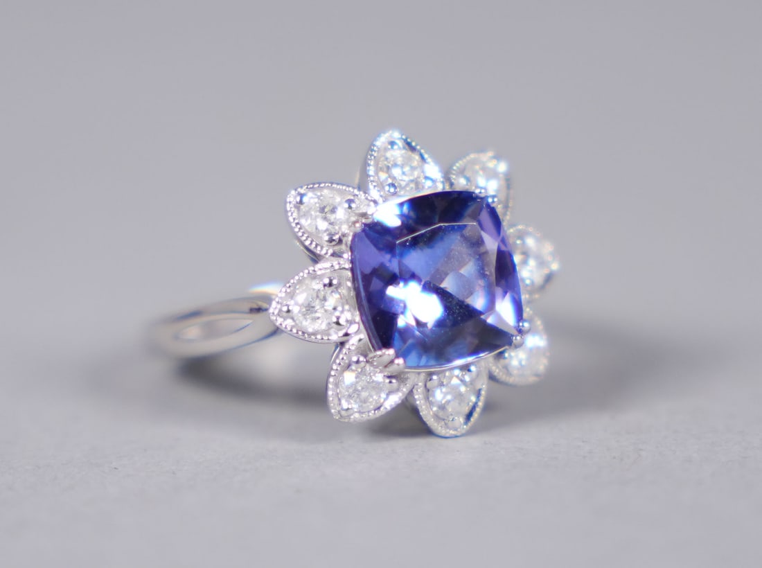 Platinum tanzanite diamond ring US 6.75: Platinum natural tanzanite diamond ring. U.S. size 6.75. Total 2.65 carats tanzanite, and 0.49 carats diamonds.