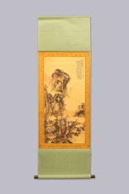 Chinese long scroll with wooden box